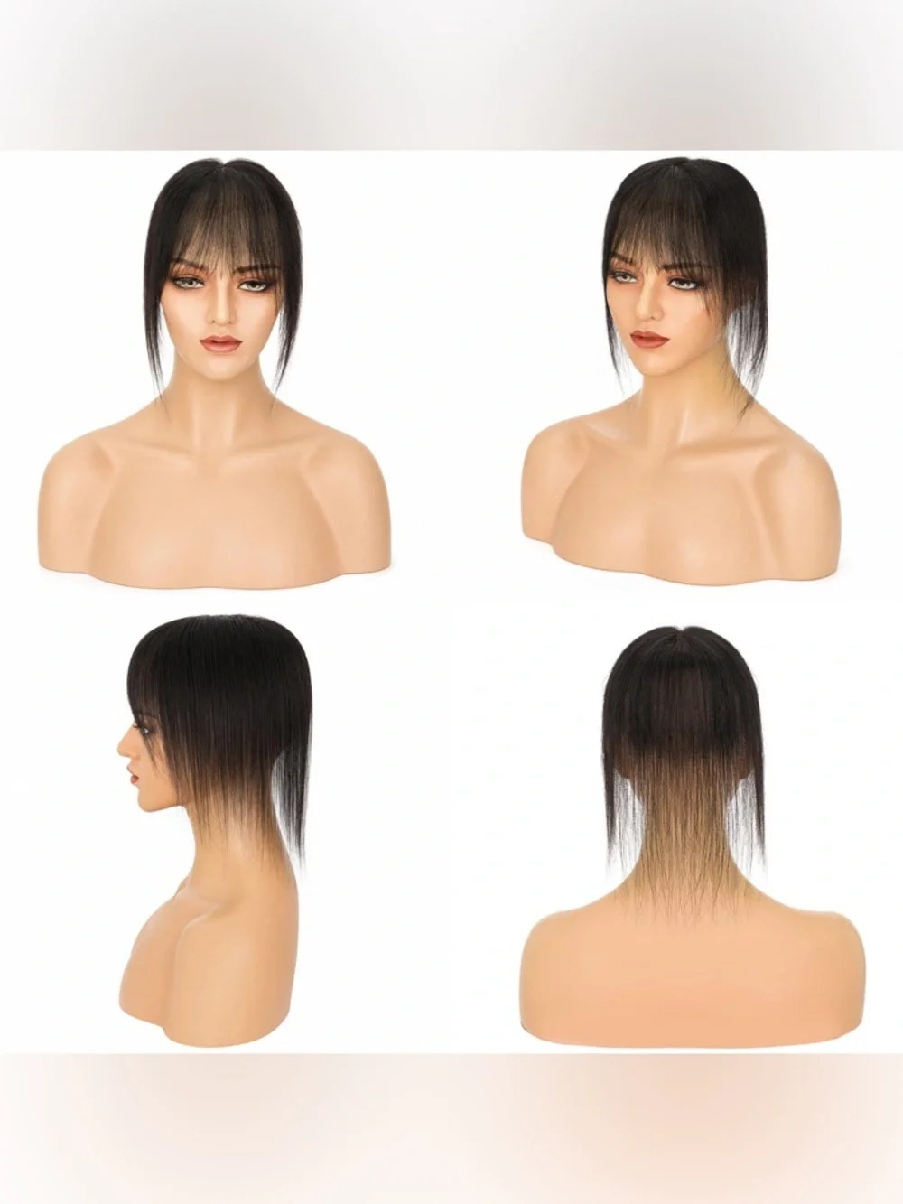 HUMAN HAIR Human Hair Topper w/ Air Bangs Lightweight Clip In